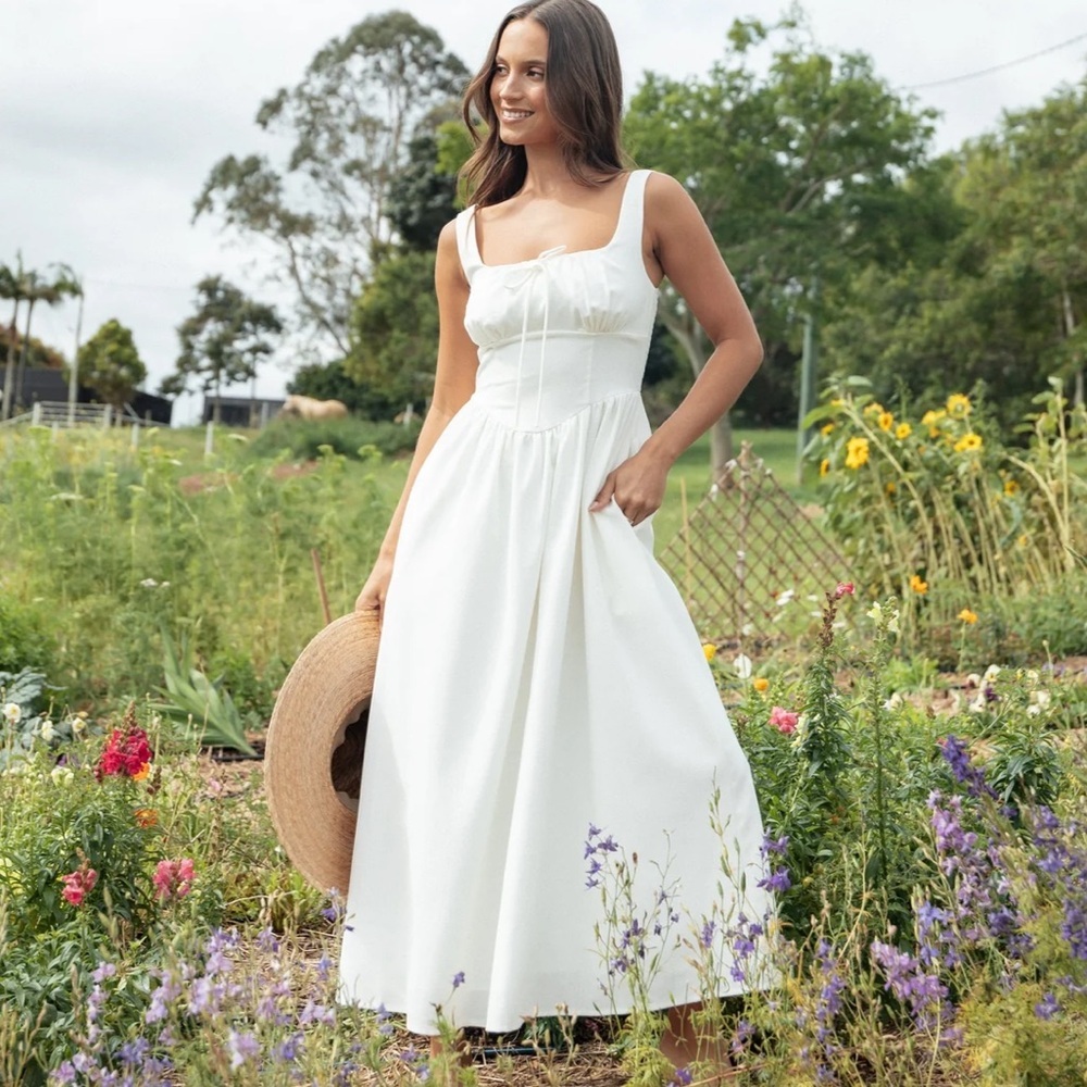Petal & Pup Womens White Kinslee Midi Dress Romantic corset size S